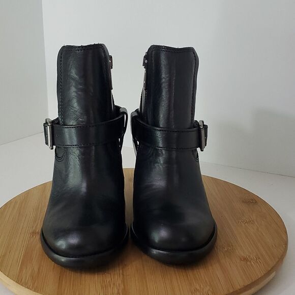 All Saints Jules Heeled Boot Black Leather Harness Stacked Block Heel Size 7 - Picture 3 of 13